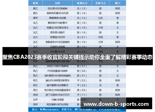 聚焦CBA2023赛季收官阶段关键提示助你全面了解精彩赛事动态